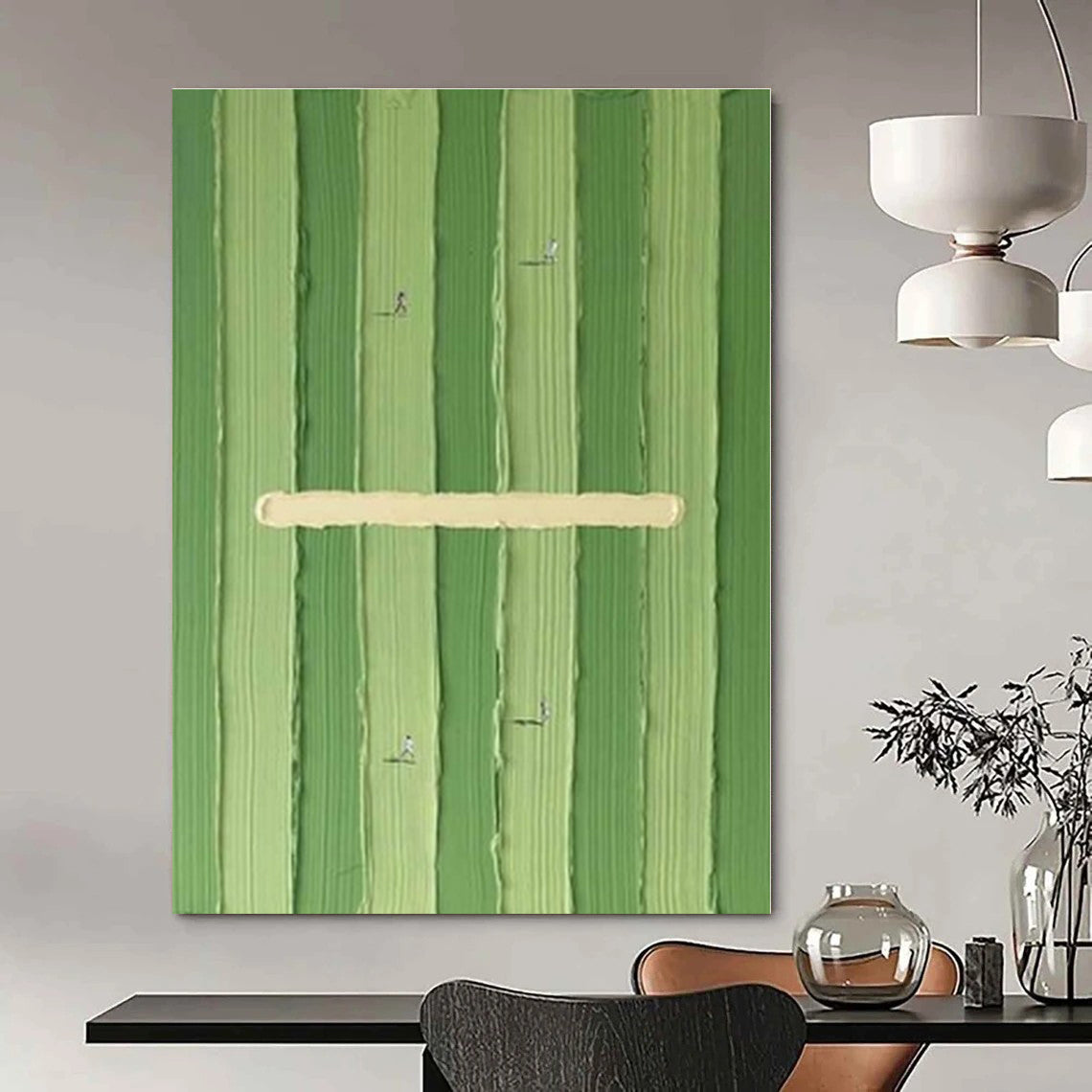 Green Stripes with Figures "Green Paths" Abstract Painting On Canvas PS1356