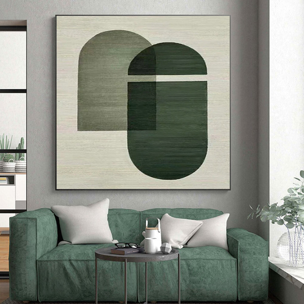 “Green Geometric Overlap” - Green, Light - colored Abstract Geometric Painting PS0594