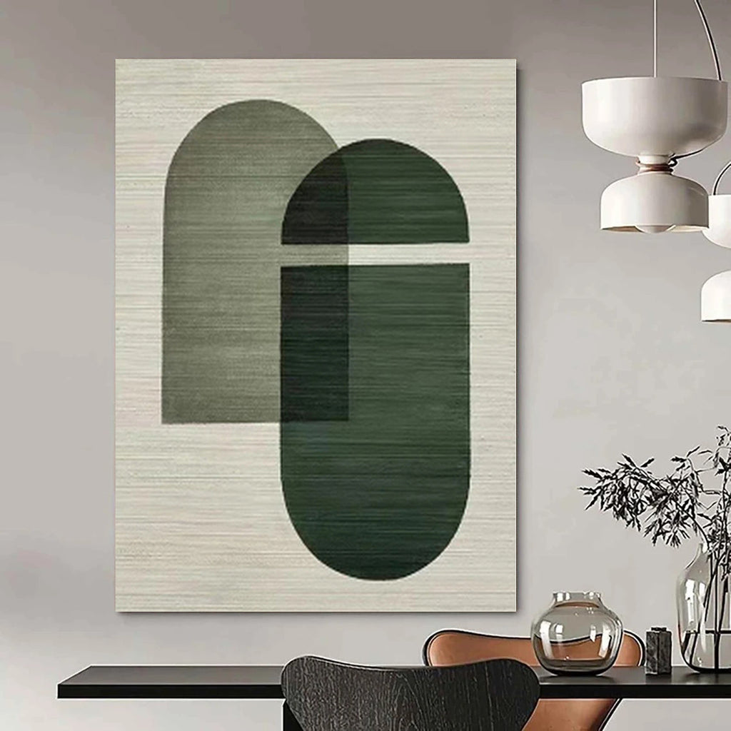 “Green - Gray Geometric Overlaps” - Contemporary Abstract Painting On Canvas PS0165