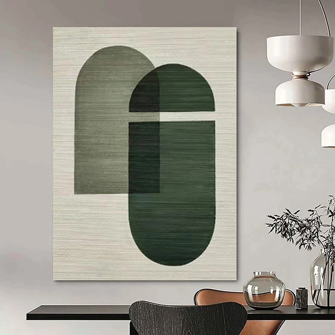 “Green - Gray Geometric Overlaps” - Contemporary Abstract Painting On Canvas PS0165