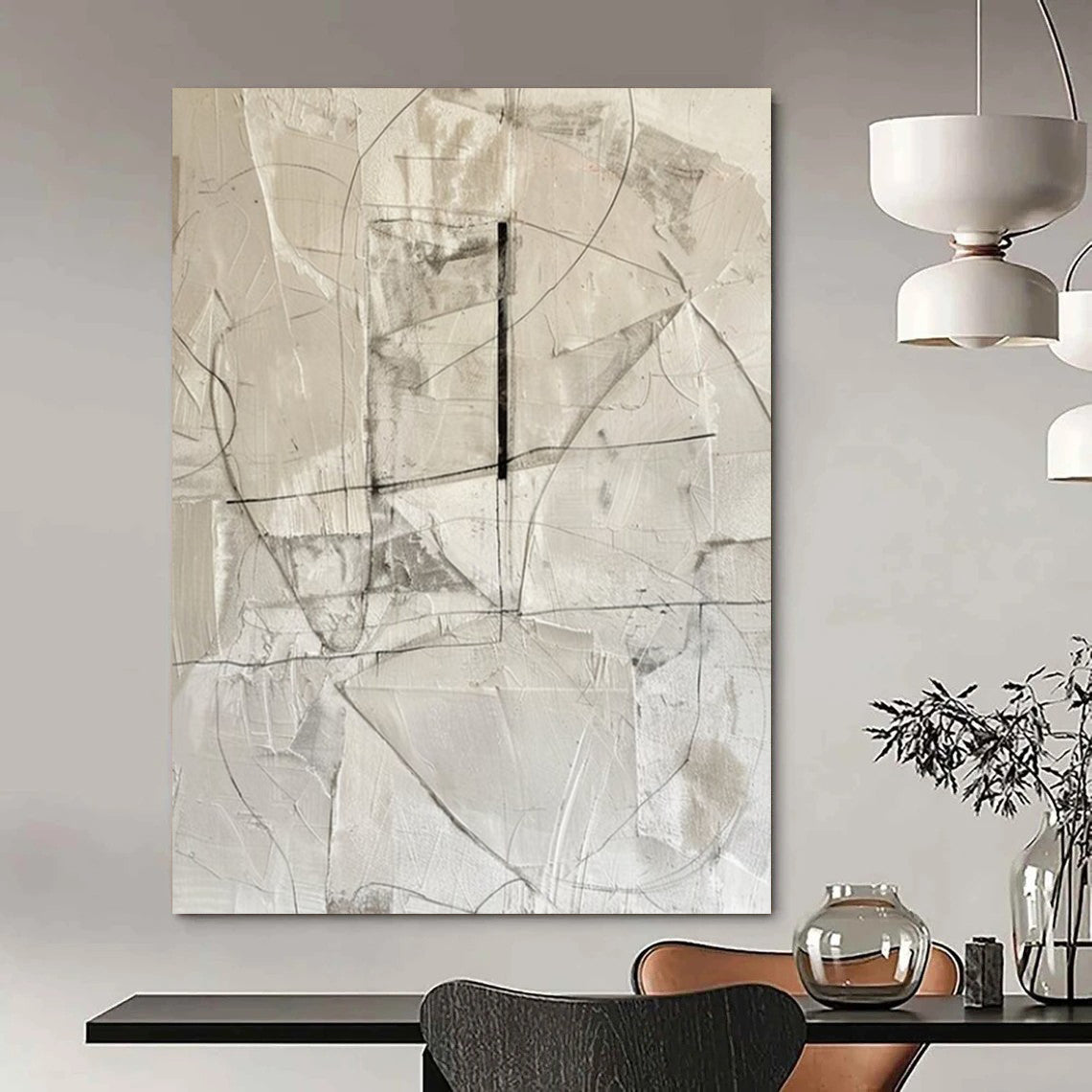 “Gray - Black Geometric Abstract” - Minimalist Abstract Painting On Canvas DS001