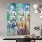 “Soft Floral Abstract in Green and Blue” - Impressionistic Abstract Painting On Canvas PT1032