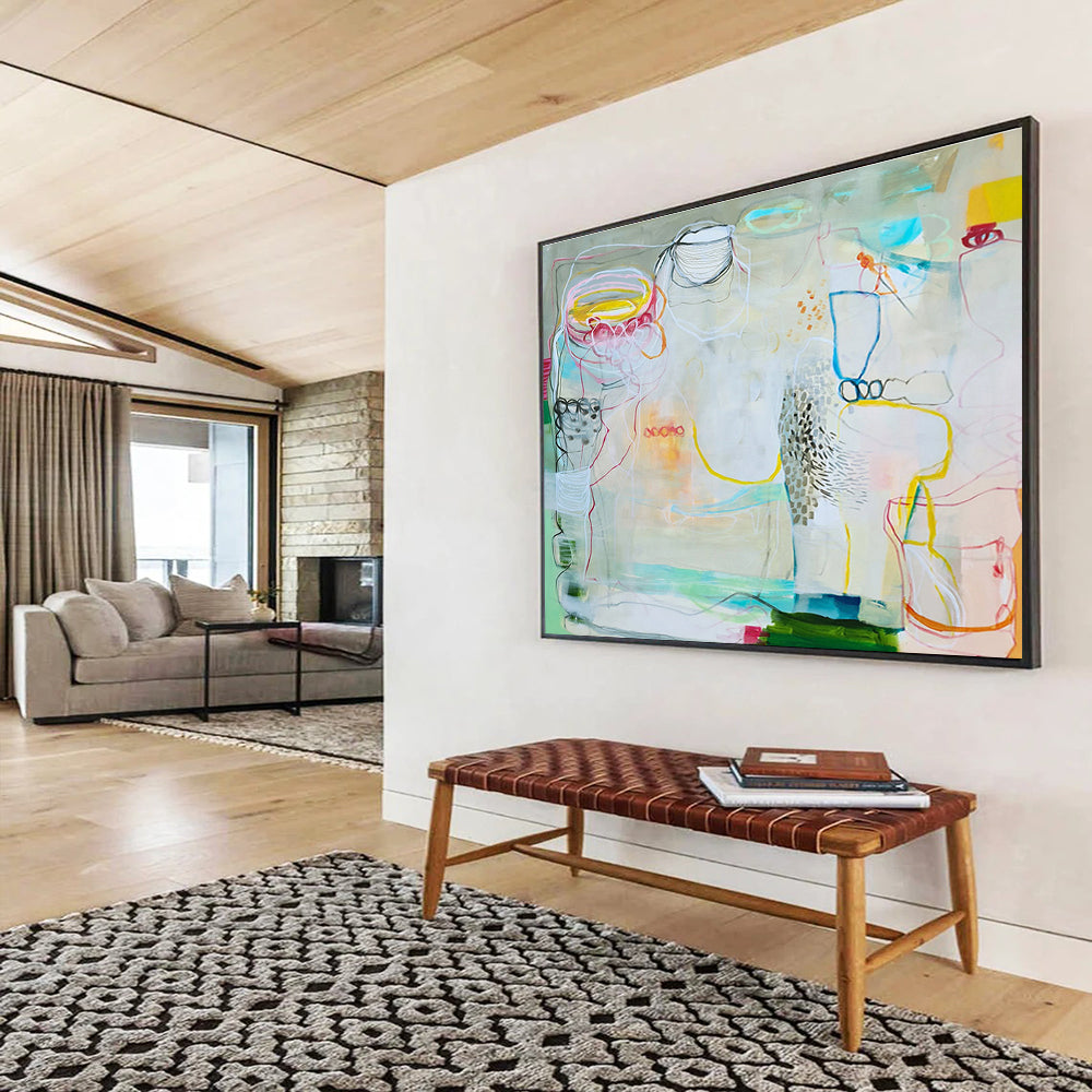 Pastel - Toned Abstract with Lines Painting On Canvas DKS071