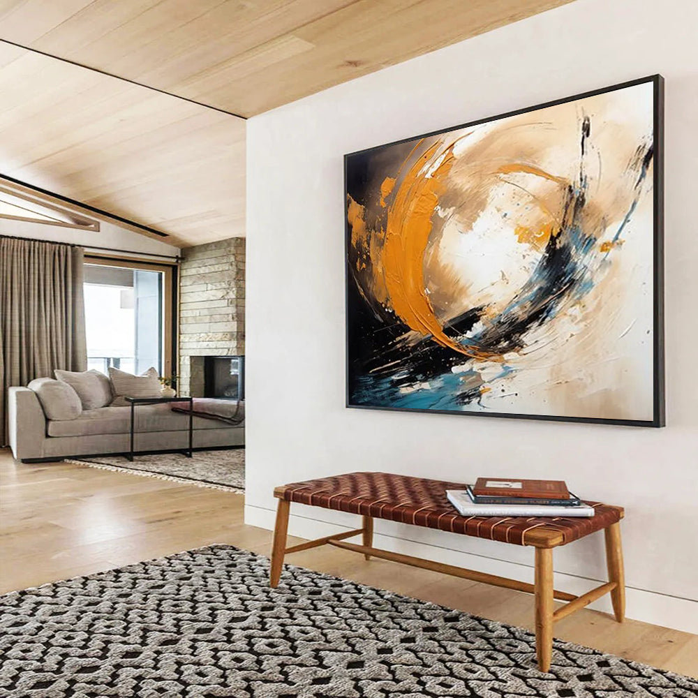 “Dynamic Orange, Black, and Blue Swirls” - Abstract Expressionist Painting On Canvas PT098