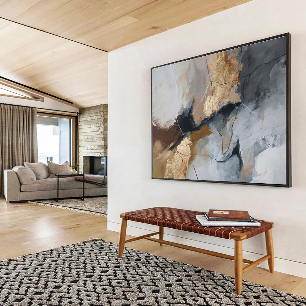 Grey and Gold Abstract Textures Modern Abstract Painting On Canvas DKS132