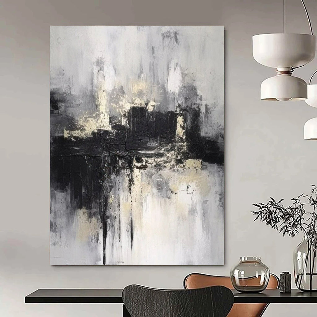 Monochrome Textured Abstract, "Shadowed City" – Abstract Textured Painting On Canvas PS0919
