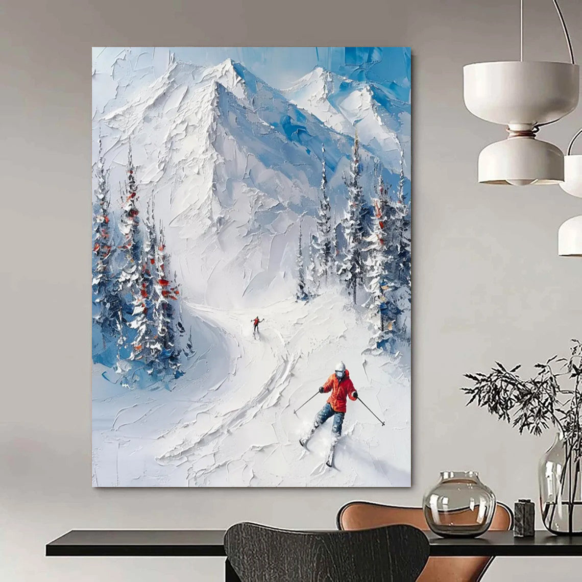 “Textured Ski Landscape” - Detailed Winter Sports Painting On Canvas DS313