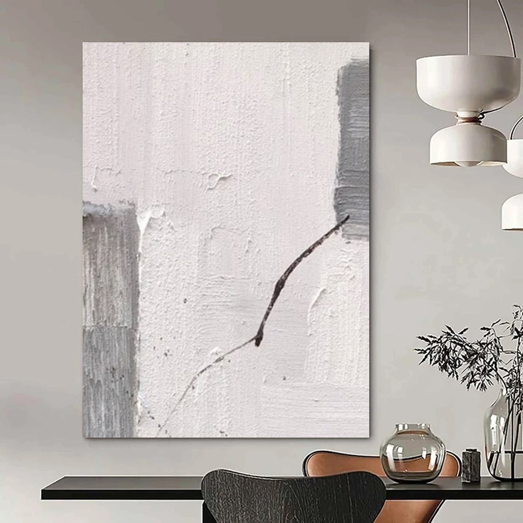 “White, Grey, and Curved Line” - Minimalist Line - Focused Painting On Canvas DS363