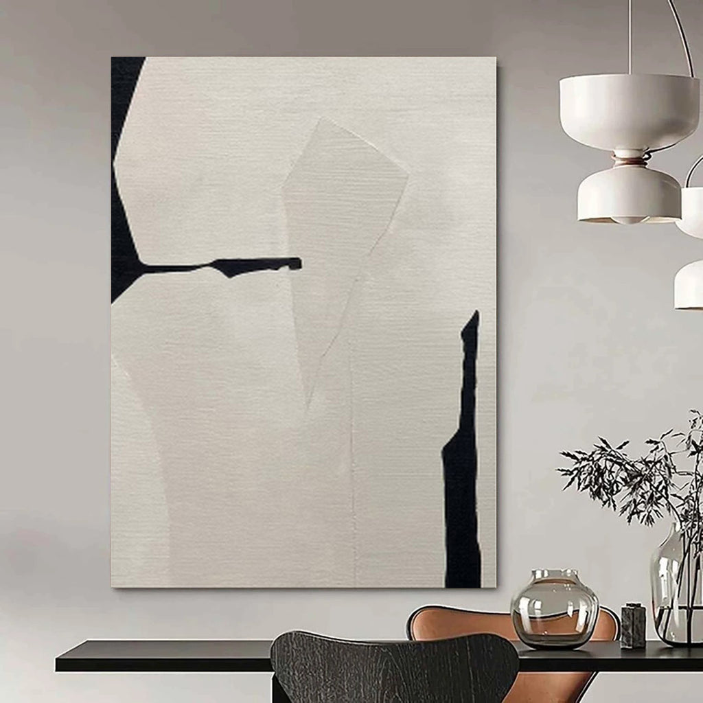 “Black - White Geometric Fragment” - Modern Abstract Painting On Canvas PS0146