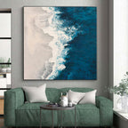 “Blue - White Ocean Abstract” - Blue, White Abstract Seascape Painting On Canvas PS0443
