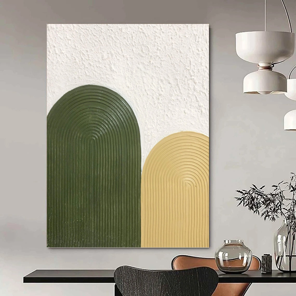 “Green - Yellow Arch Textures” - Minimalist Abstract Painting On Canvas PT1176