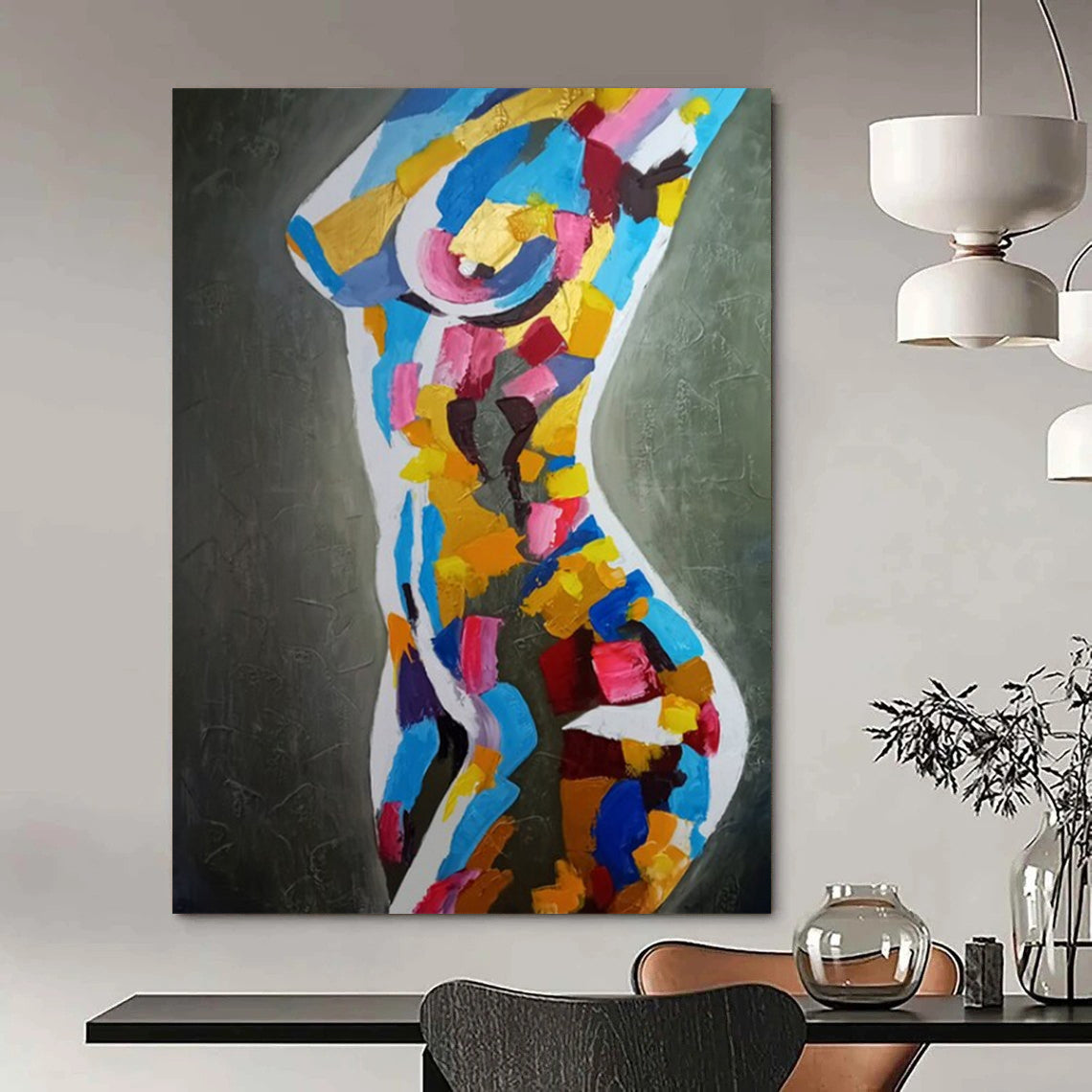 “Vibrant Abstract Female Torso” - Modern Acrylic Painting On Canvas PT2189