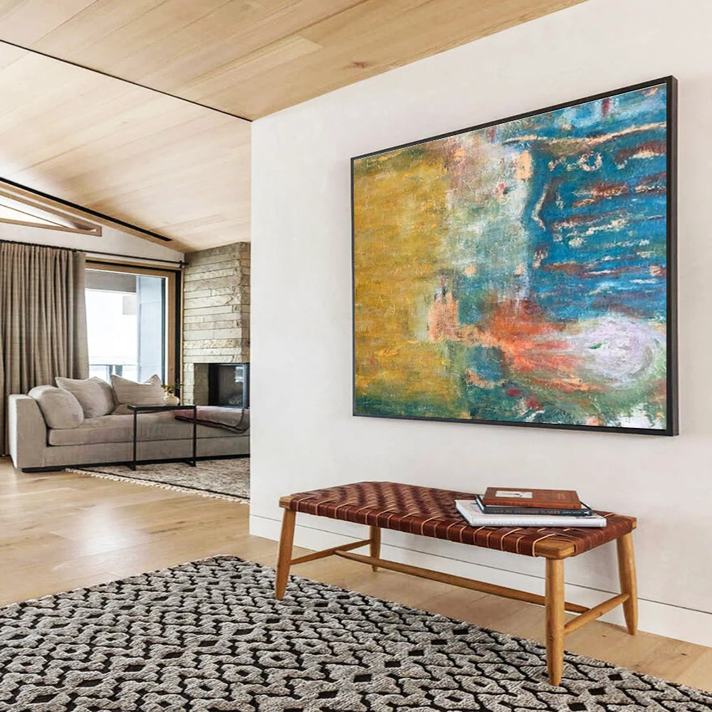 “Color Fusion Landscape” - Yellow, Blue & Green Abstract, Textured Oil Painting On Canvas DKS721