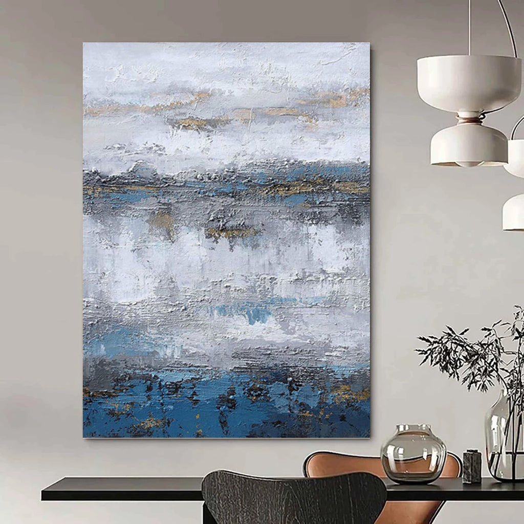 “Blue - Grey - Gold Abstract Layers” - Textured Abstract Painting On Canvas PT1226