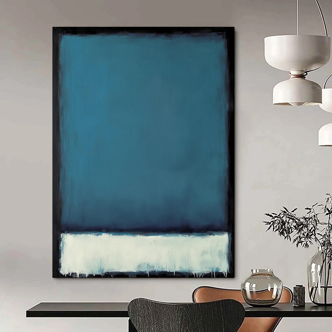 “Teal - White - Black Color - Blocked Abstract” - Minimalist Painting On Canvas PT1953