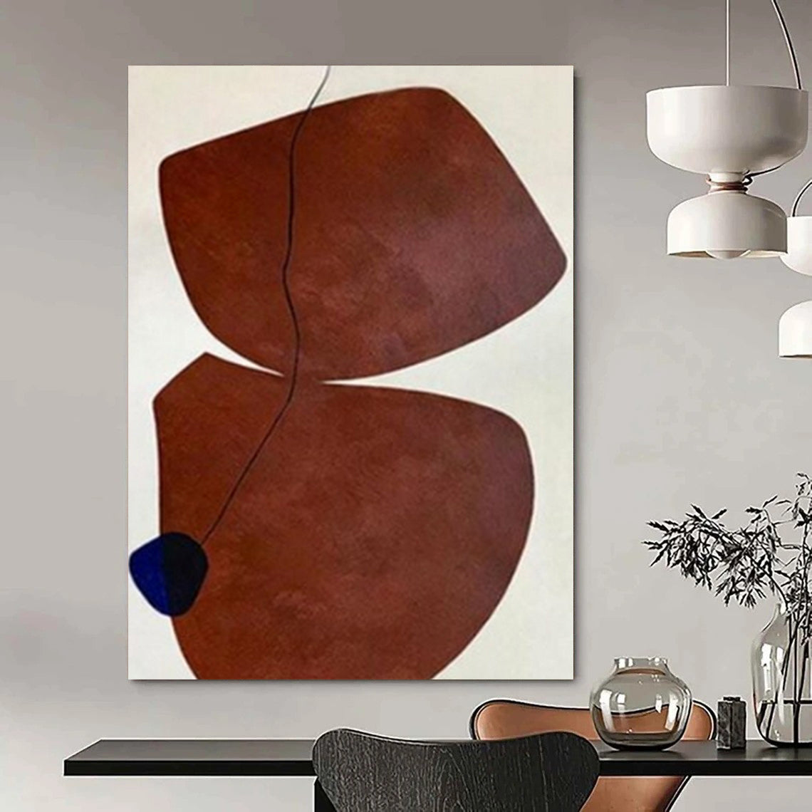 Brown, White and Blue with Asymmetric Forms "Asymmetric Allure" Abstract Painting On Canvas PS1115