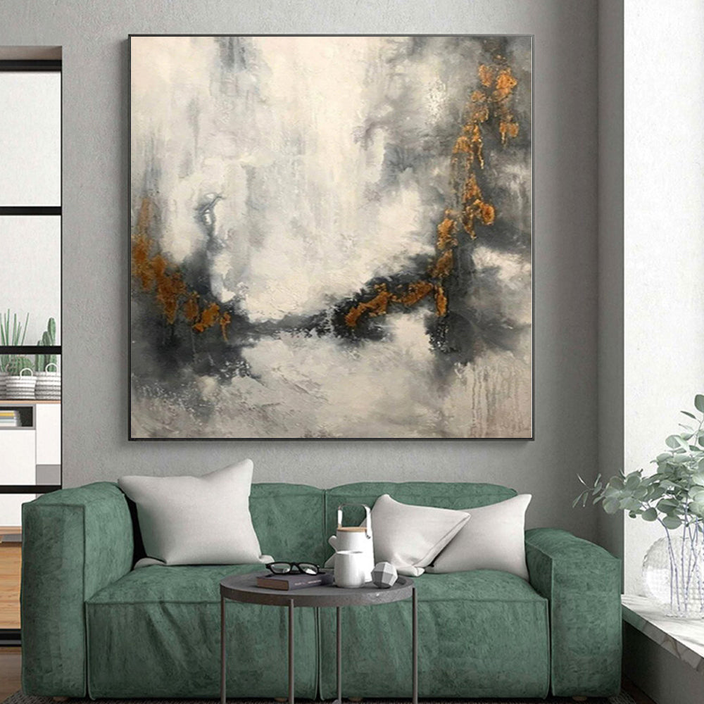 “Grey - White - Gold Cloud - like Abstract” Painting On Canvas PS0378