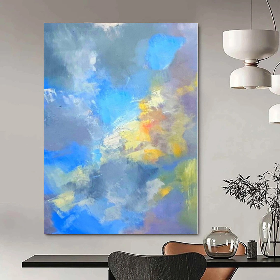 Blue, Gray, Yellow, Purple with Blended Textures "Skyward Whisper" Abstract Painting On Canvas PS1387
