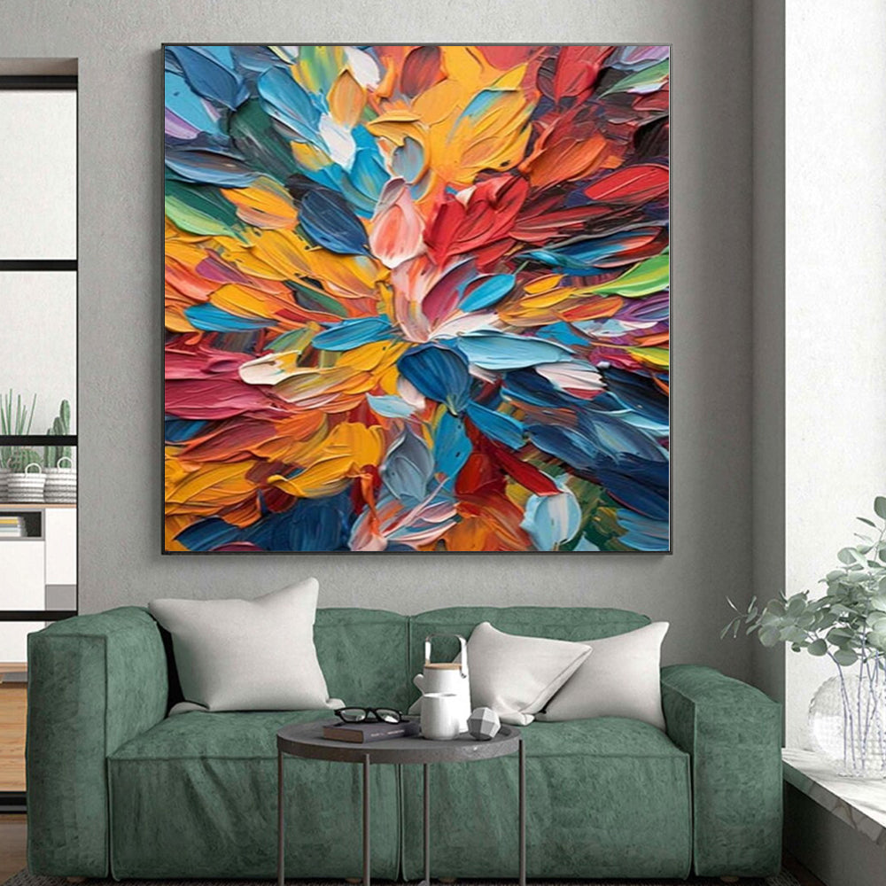 “Textured Floral Burst of Rainbow Colors” - Palette - Knife Abstract Painting On Canvas PS0236