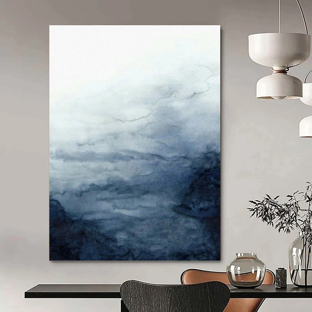 “Soft Blue - Grey Clouds: Watercolor Abstract” - Ethereal Sky Painting On Canvas PT0939