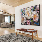 “White and Pink Peonies with Blue Accents” - Impasto Oil Painting On Canvas DKS891