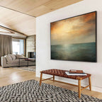 “Tranquil Sea in Orange, Gray & Teal” - Romantic Seascape Painting On Canvas PT010