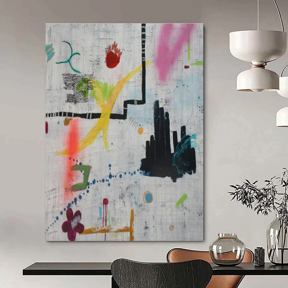 Colorful, Chaotic Doodles "Sketchpad Symphony" Abstract Painting On Canvas PS1413