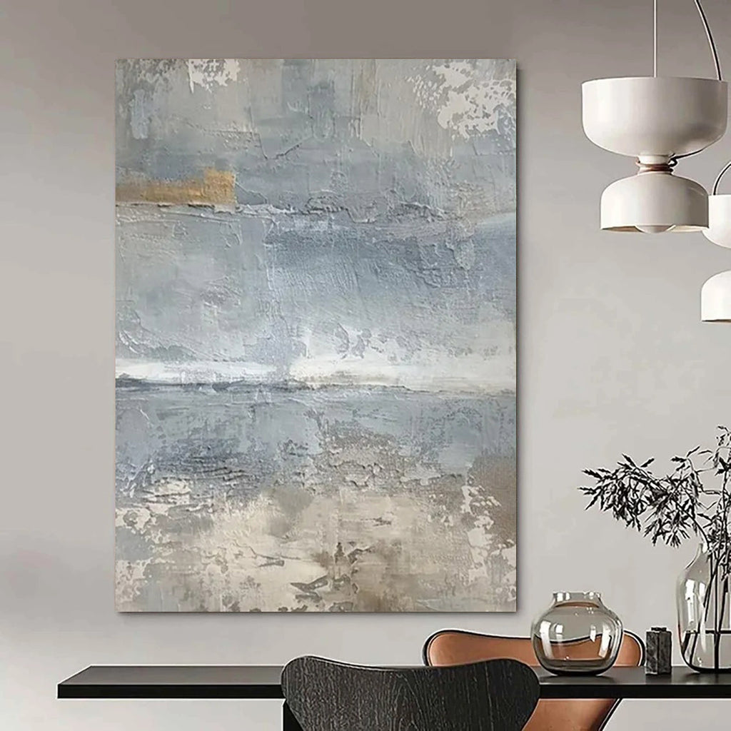 “Gray and Beige Abstract Seascape” - Abstract Textured Painting On Canvas PT2354