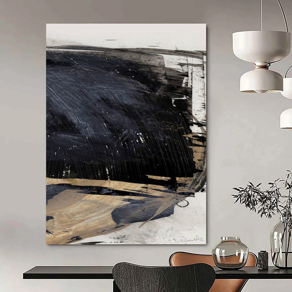 “Monochrome Depth” - Dark Gray & Light Beige Contrast Painting On Canvas DS202