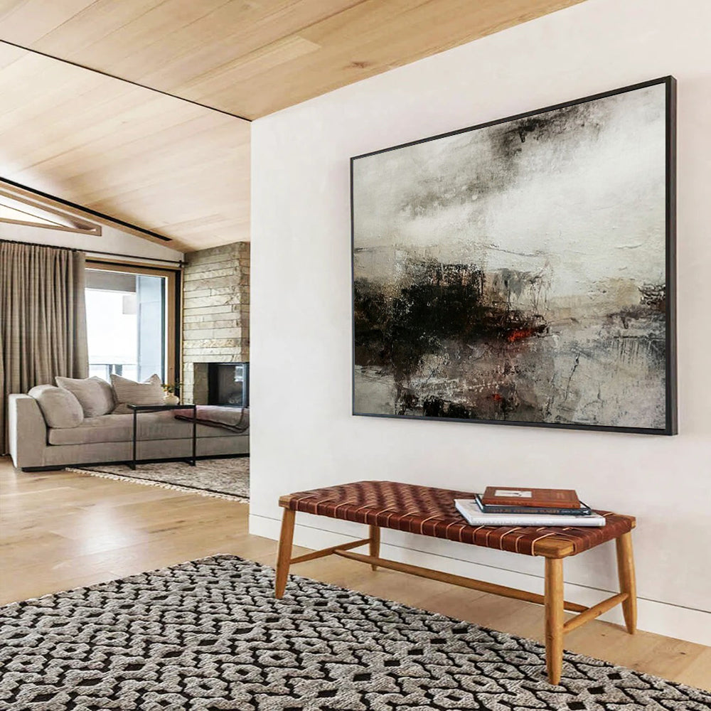 “Monochrome Mist & Faint Forms” - Abstract Landscape - Inspired Painting On Canvas PT1676