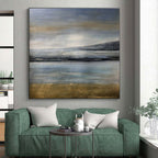 Calm Blue - Gray Seascape, "Silent Shores" – Abstract Landscape Painting On Canvas PS0908