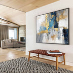 Blue - Gray Abstract with Gold Accents - Luxe Modern Painting On Canvas DKS344