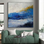 “Blue - Yellow Abstract Coastal Light” - Vivid Seascape Painting On Canvas PS0370