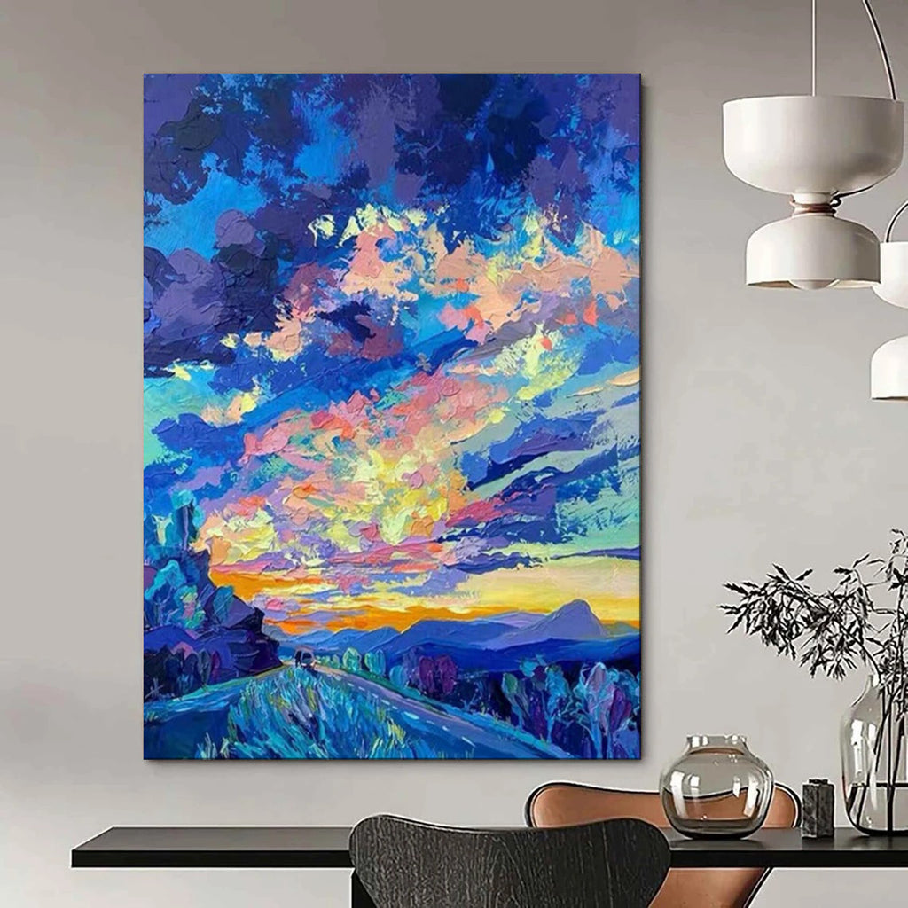 Color Explosion Sunset, Expressionistic Landscape, Kandinsky - Inspired Energy, Painting On Canvas PT2112
