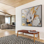 Gilded Bloom - Textured Floral Acrylic Painting, Suited for Dining Room & Entryway DKS677