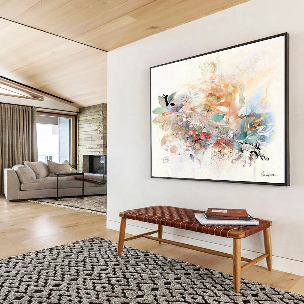 “Mixed - Media Floral Abstract” - Mixed - Media Artwork On Canvas DKS532