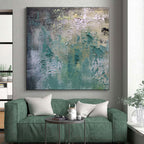 “Teal - Green Textured Wall - like” - Teal, Green, Gray Abstract Textured Painting On Canvas PS0578