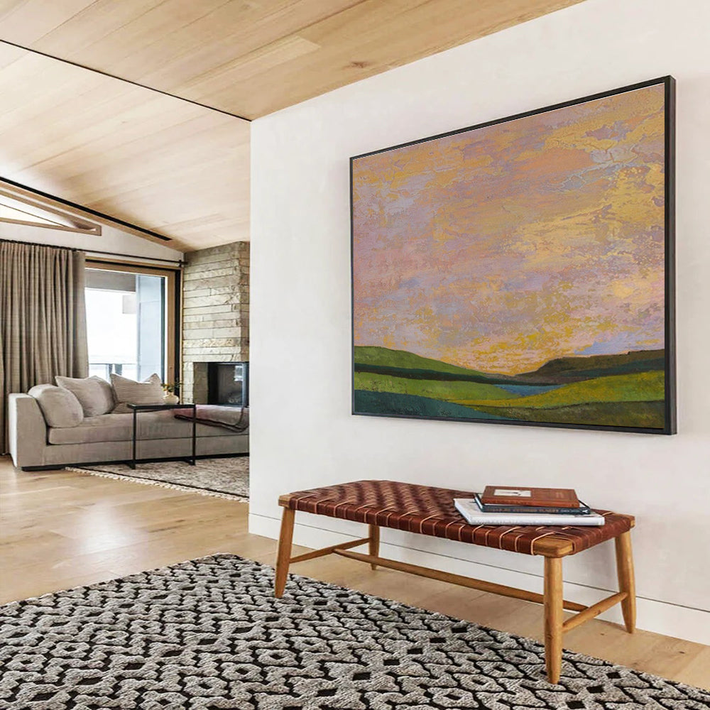 “Pastel Sunset Fields” - Decorative Landscape Painting On Canvas DKS438