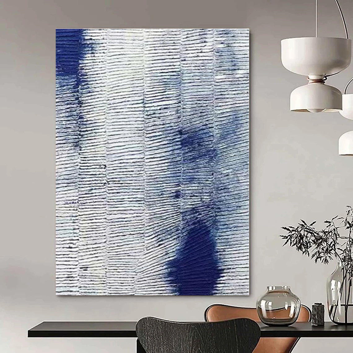 Blue and White with Striped Textures "Ocean Stripes" Abstract Painting On Canvas PS1359