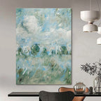 Blue, Green, White with Impasto Landscapes "Soft Horizon" Abstract Painting On Canvas PS1439