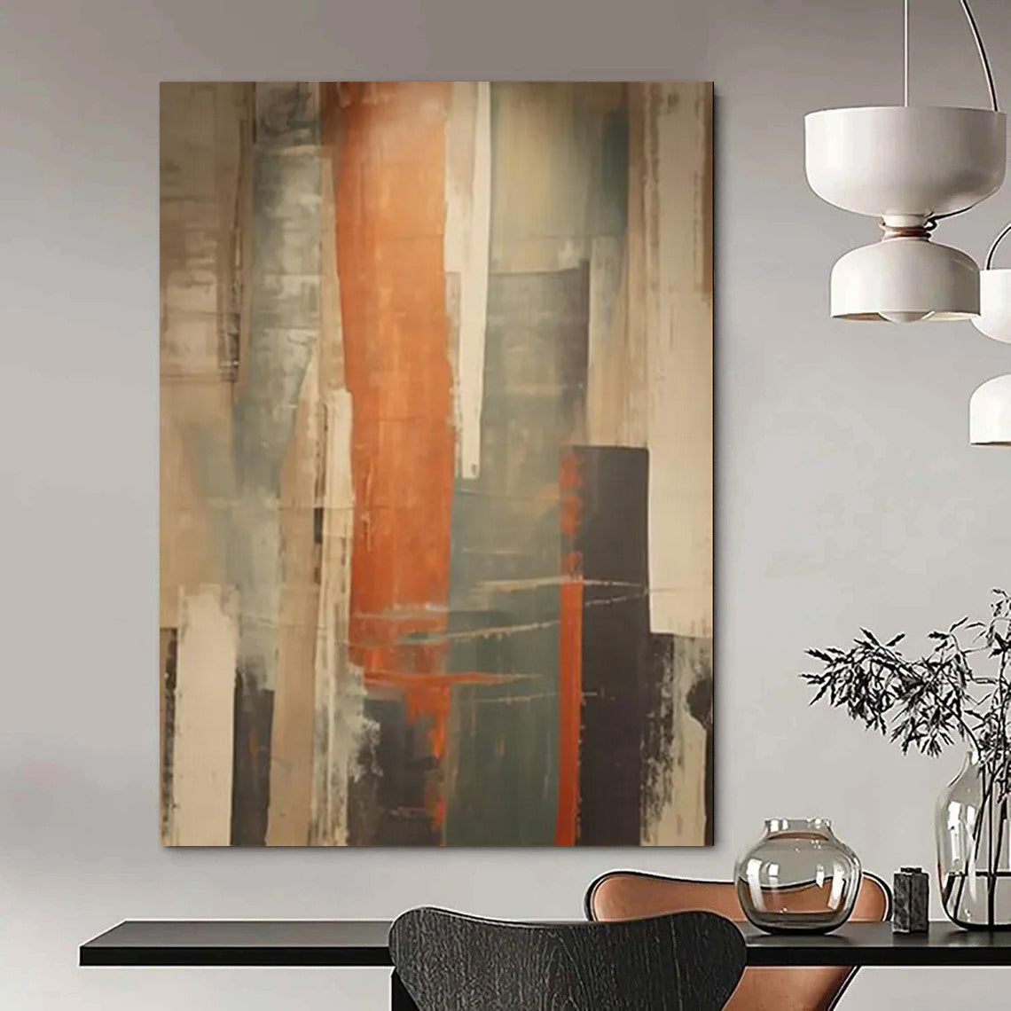 Tall Orange - Gray Abstract Columns Painting On Canvas DS113