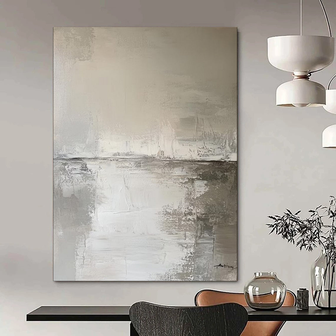 Gray - White Abstract Landscape, Inspired by Mark Rothko's Style, Painting On Canvas PT2083
