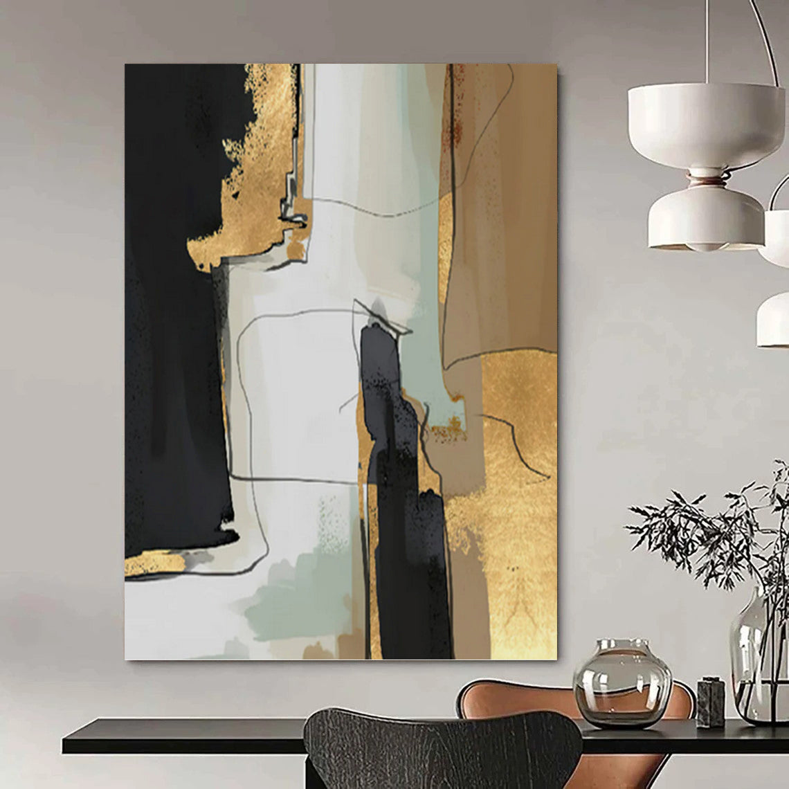 “Black, Gold, and Neutral Abstract” - Abstract, Elegant - Toned Painting On Canvas PT1524