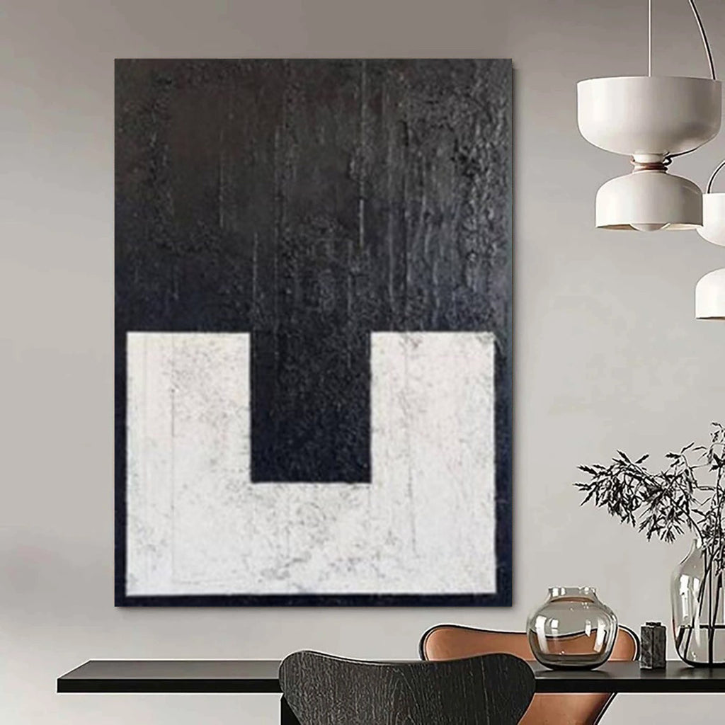 Textured Black and White "Minimalist Contrast" Abstract Painting On Canvas PS1077