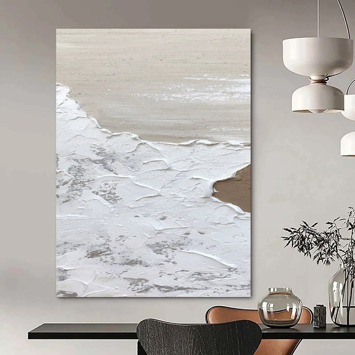 “White and Beige Textured Layers” - Layered Abstract Painting On Canvas DS374