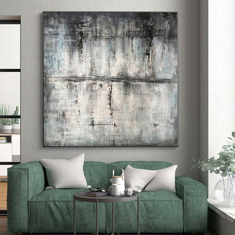 “Grey - Blue Abstract Muted Scene” - Serene Abstract Painting On Canvas PS0296