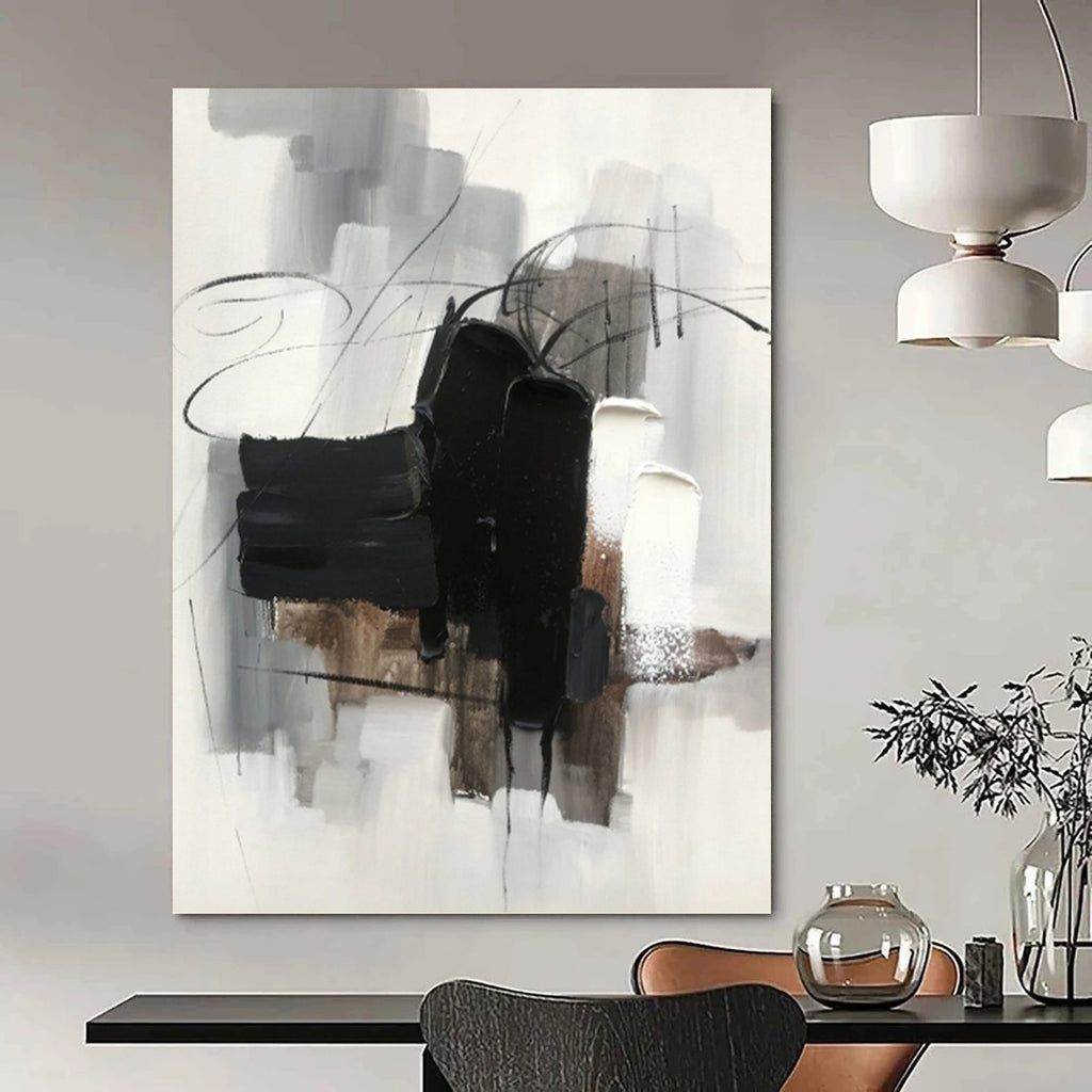“Grey - Black Abstract Lines” - Minimalist Abstract Painting On Canvas PT1275