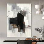 “Grey - Black Abstract Lines” - Minimalist Abstract Painting On Canvas PT1275