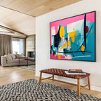 “Pink - Blue - Yellow Abstract” - Abstract Color Pop - Painting On Canvas PT1718