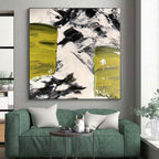 “Bold Green - Black - White Abstract Strokes” - Expressive Abstract Painting On Canvas PS0305